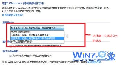 选择除了“自动更新（推荐）”以外的其他选项