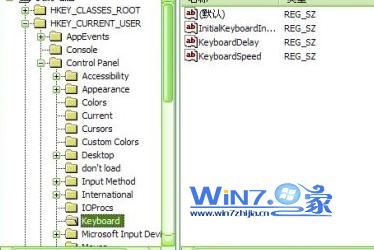 展开“HKEY_CURRENT_USERControl PanelKeyboard”项
