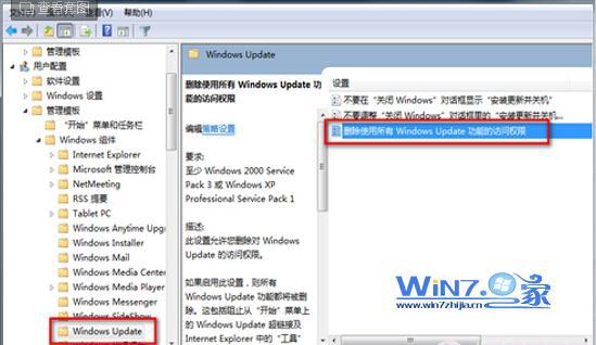 双击“删除所有使用 Windows Update 功能的访问权限”项