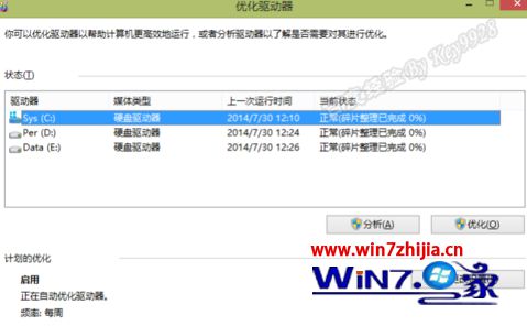 已经打开了“磁盘碎片整理程序”