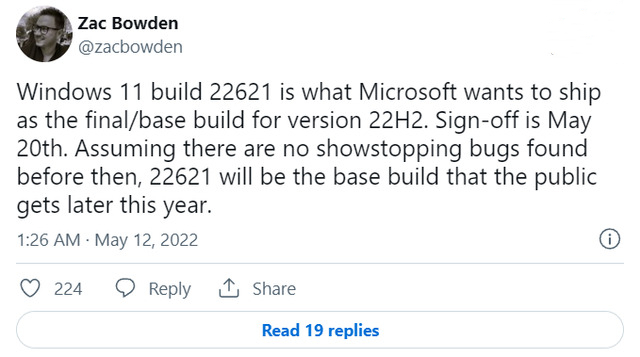 微软Win11 22H2(太阳谷2)爆料：Build22621即为正式版