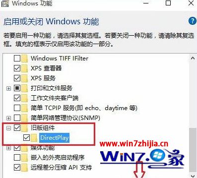 勾选“DirectPlay”功能