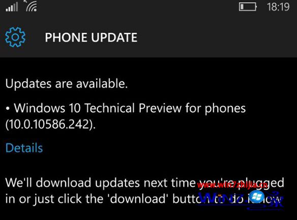 微软已向用户推送Win10 Mobile 10586.242累积更新
